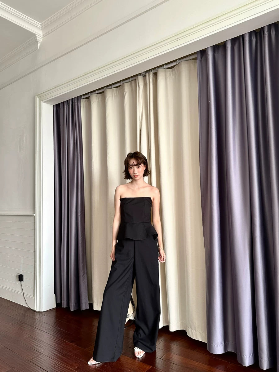 tube top peplum fake two-piece wide leg jumpsuit 1color 【NINE7150】