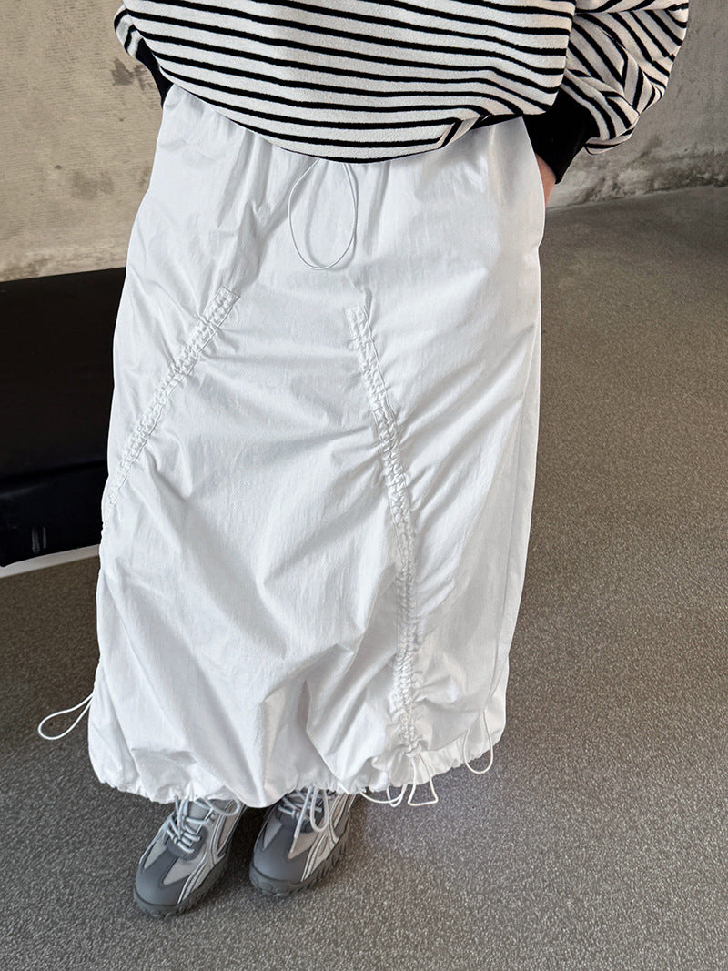 drawstring ruched maxi skirt 2color 【NINE7236】