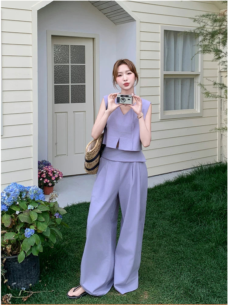 asymmetric vest wide pants setup 1color 【NINE7119】