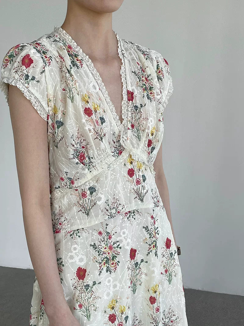 floral v neck maxi dress 1color 【NINE7068】