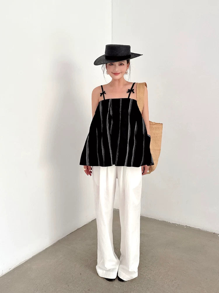 striped ribbon camisole top 1color 【NINE7047】