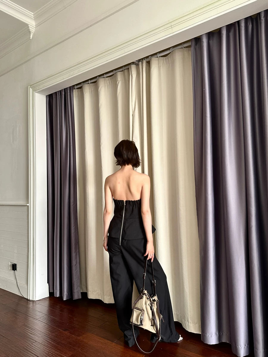 tube top peplum fake two-piece wide leg jumpsuit 1color 【NINE7150】