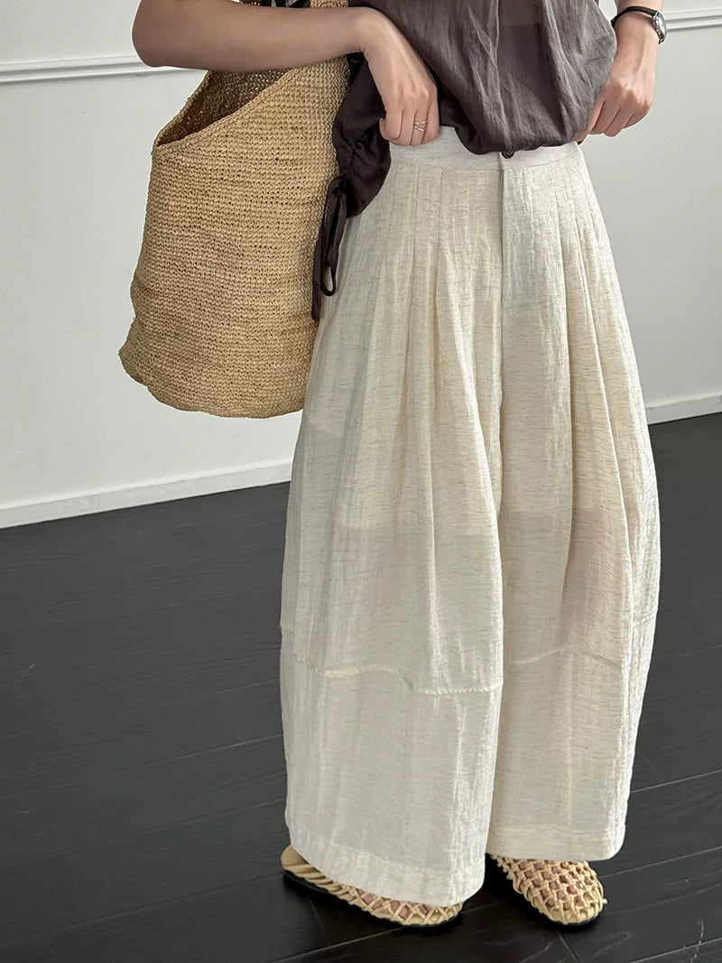 pleated balloon linen wide pants 3color 【NINE7060】