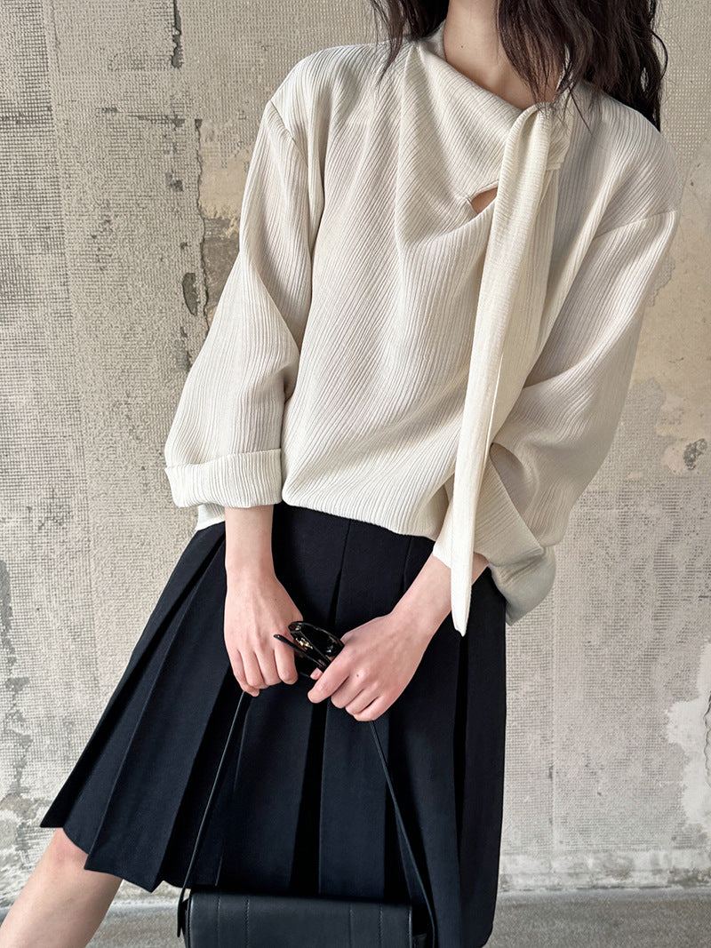 pleated scarf tie blouse 2color 【NINE7242】