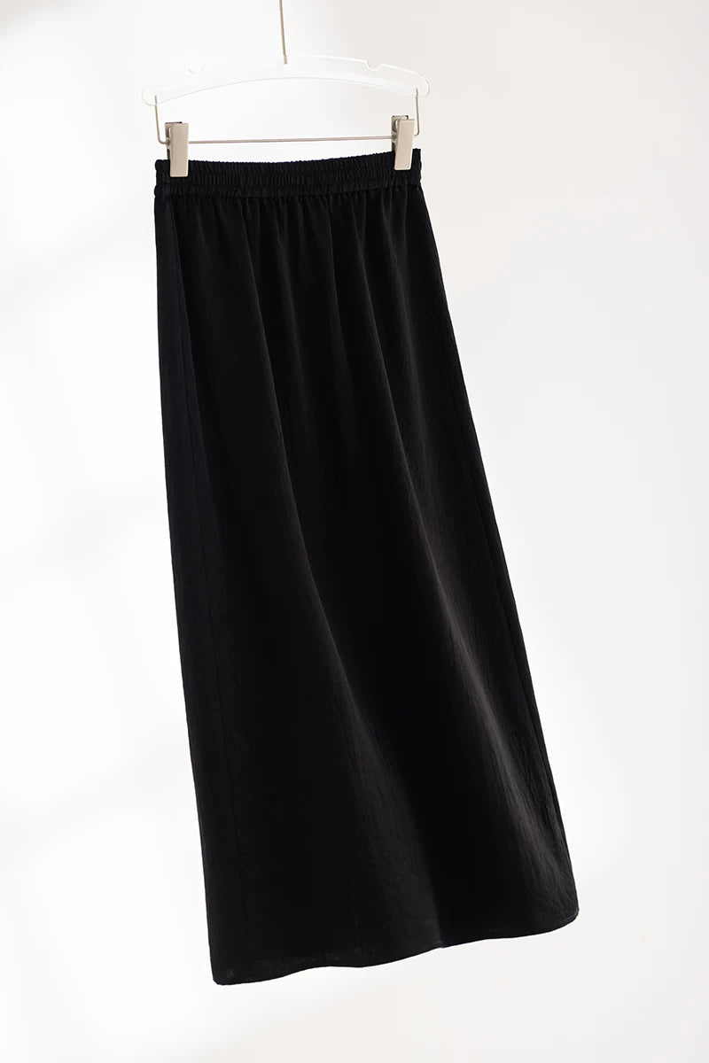 textured elastic waist long A-line skirt 1color 【NINE7217】