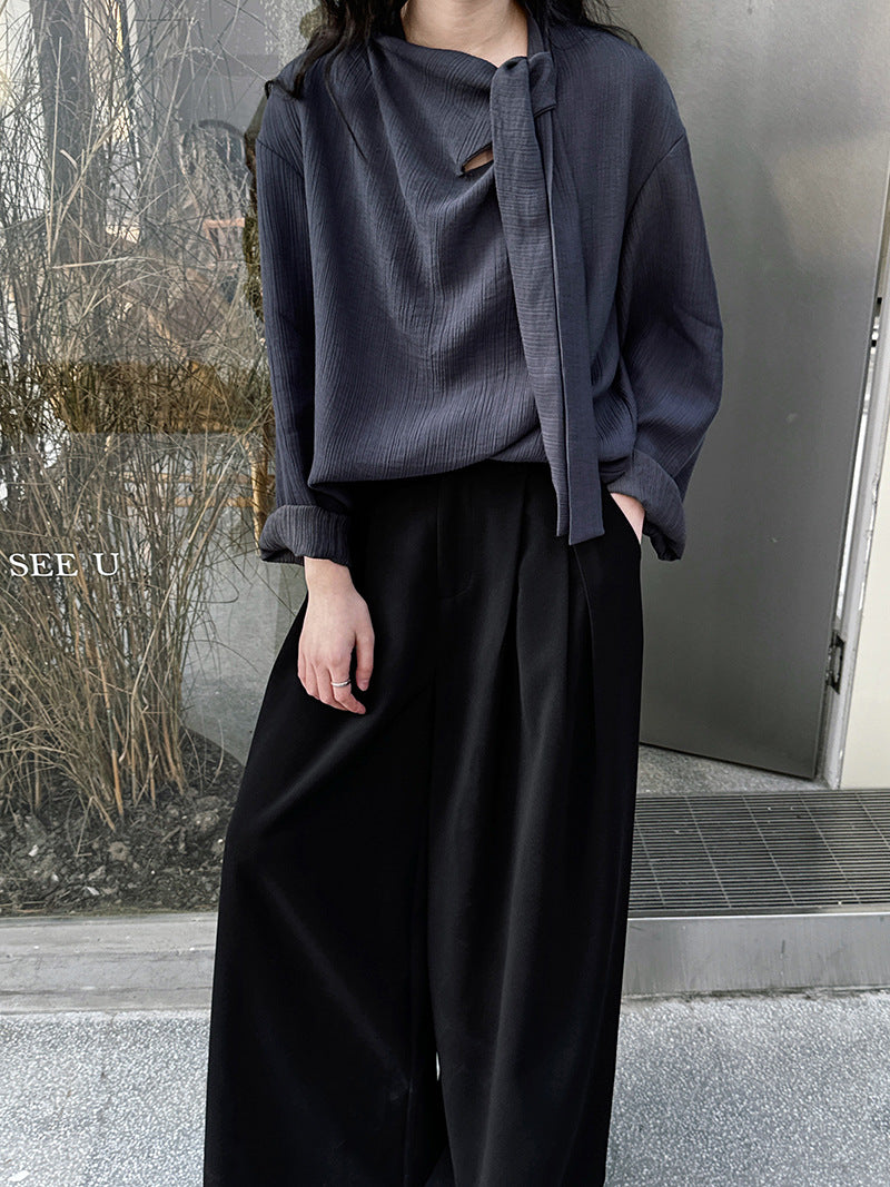 pleated scarf tie blouse 2color 【NINE7242】