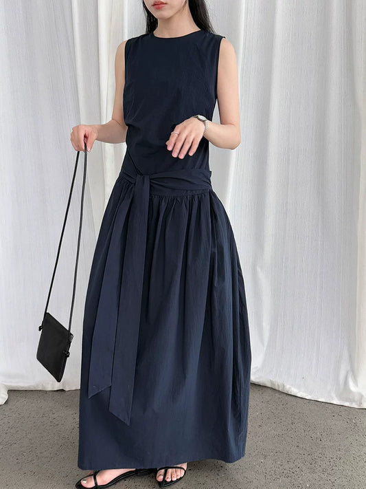 waist tie sleeveless long dress 3color 【NINE7069】