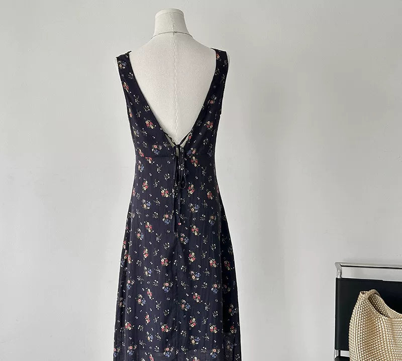 backless floral linen camisole dress 1color 【NINE7024】