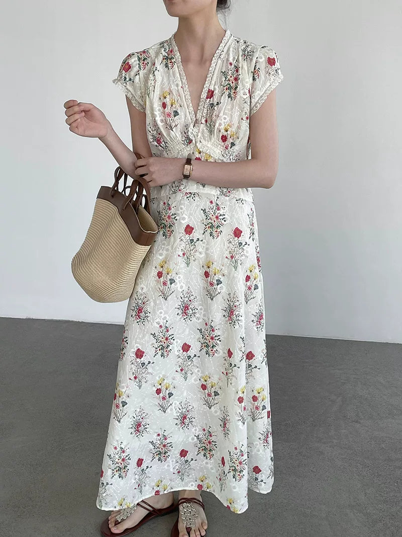 floral v neck maxi dress 1color 【NINE7068】