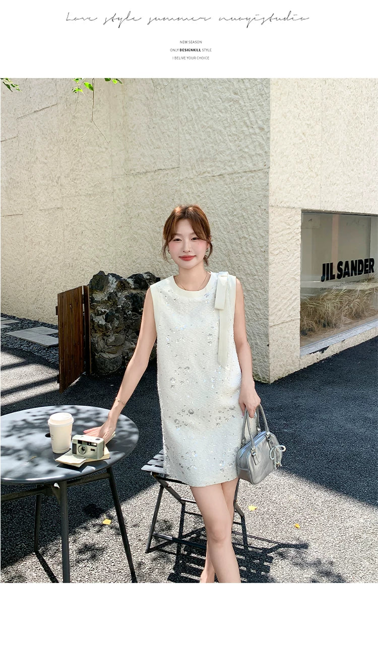 sequin ribbon tweed sleeveless mini dress 1color 【NINE7139】