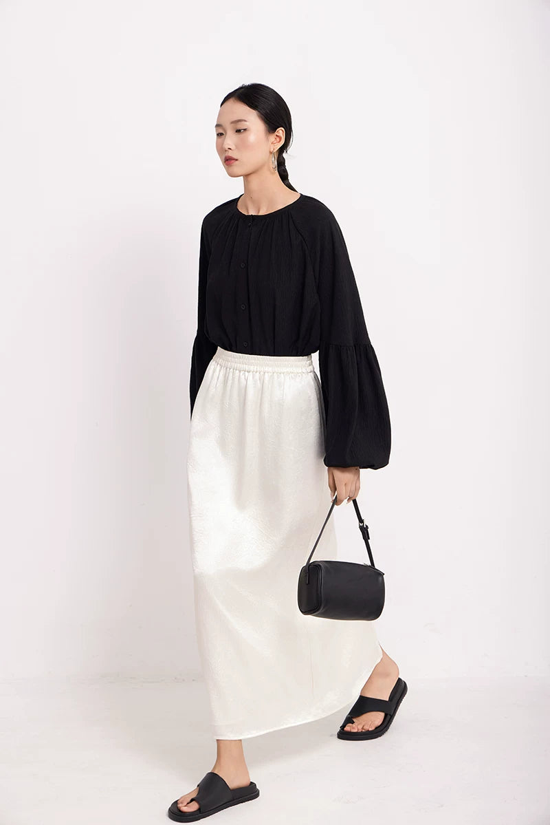 v-neck lantern sleeve loose shirt 1color 【NINE7224】