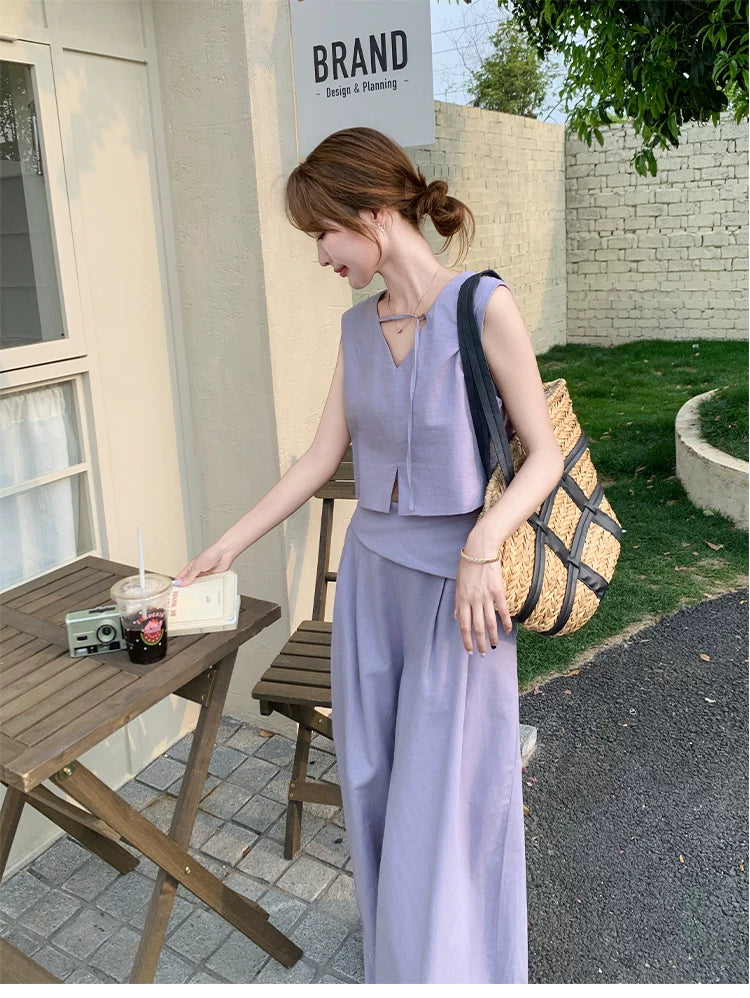asymmetric vest wide pants setup 1color 【NINE7119】