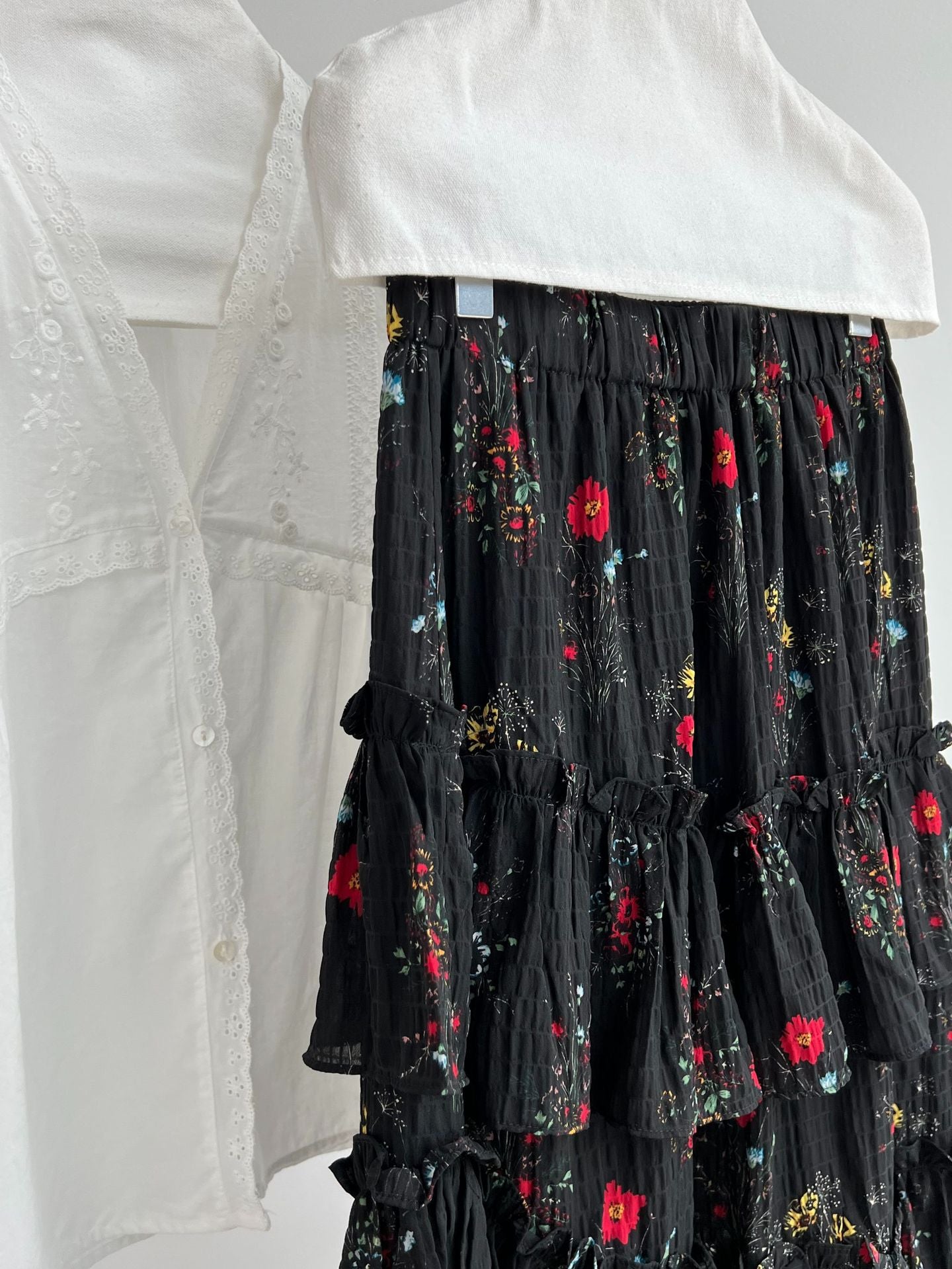floral tiered slit maxi skirt 1color 【NINE7240】
