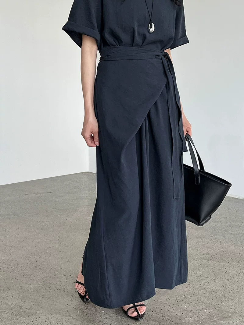 wrap waist short sleeve dress 2color 【NINE7063】