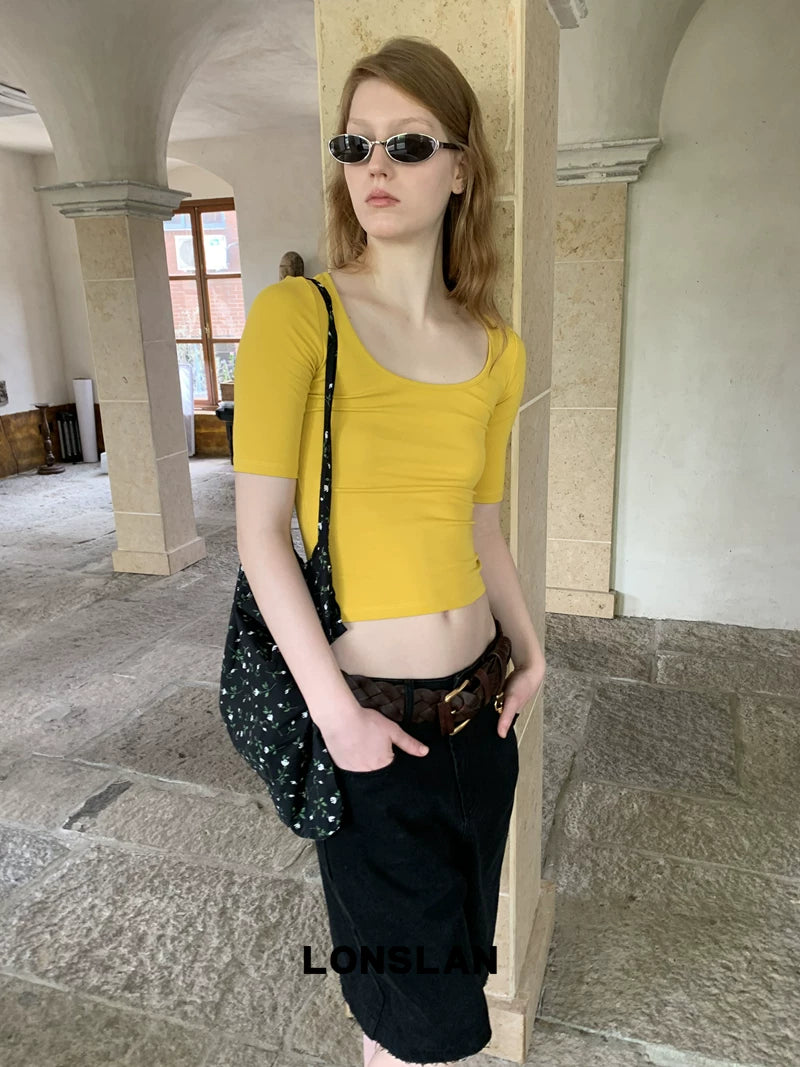 square neck slim knit top 4color 【NINE7013】