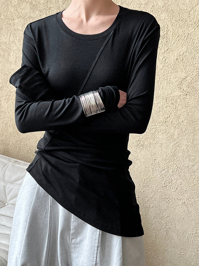 asymmetric seam long sleeve tee 4color 【NINE7245】