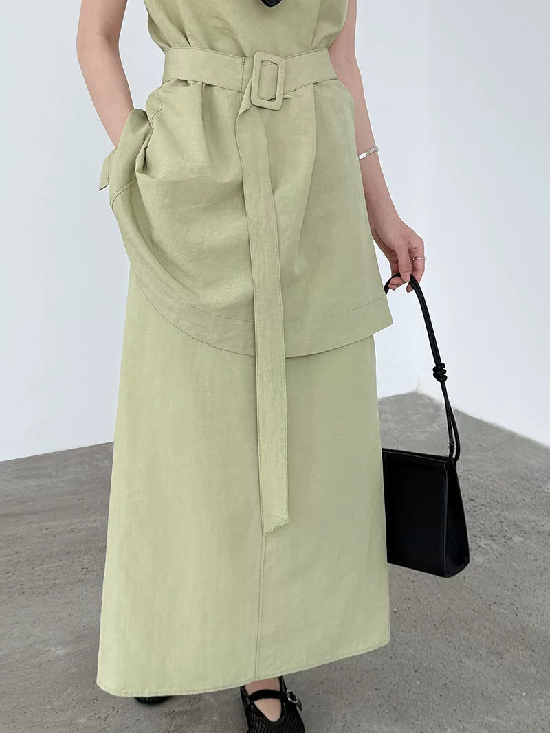 belted tunic skirt linen setup 2color 【NINE7075】