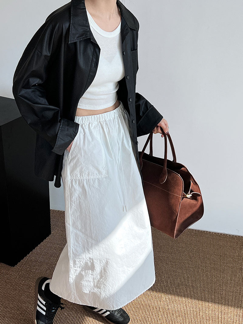 casual drawstring straight long skirt 2color 【NINE7256】