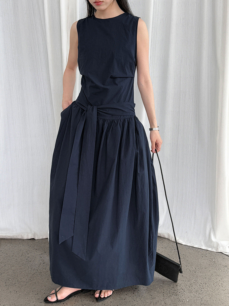 waist tie sleeveless maxi dress 3color 【NINE7237】