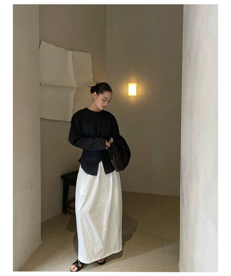 waist ribbon tie long sleeve blouse 1color 【NINE7198】