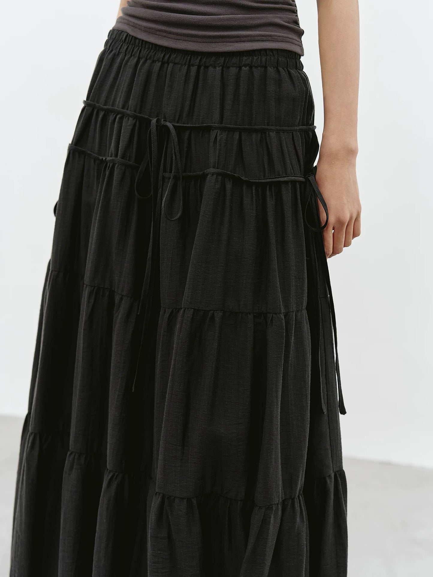 drawstring tiered balloon long skirt 1color 【NINE7229】