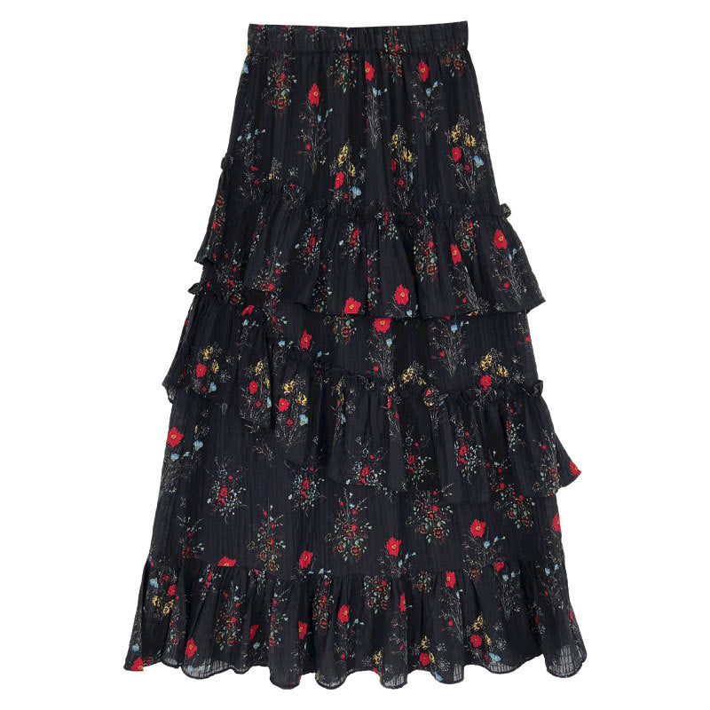 floral tiered slit maxi skirt 1color 【NINE7240】
