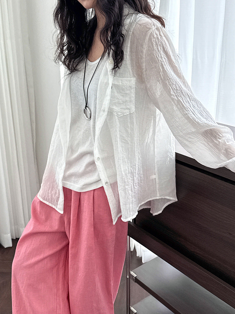 casual loose linen long shirt 2color 【NINE7233】