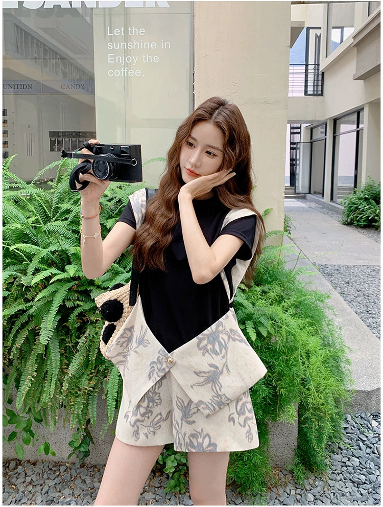 print asymmetric top shorts setup 1color 【NINE7117】