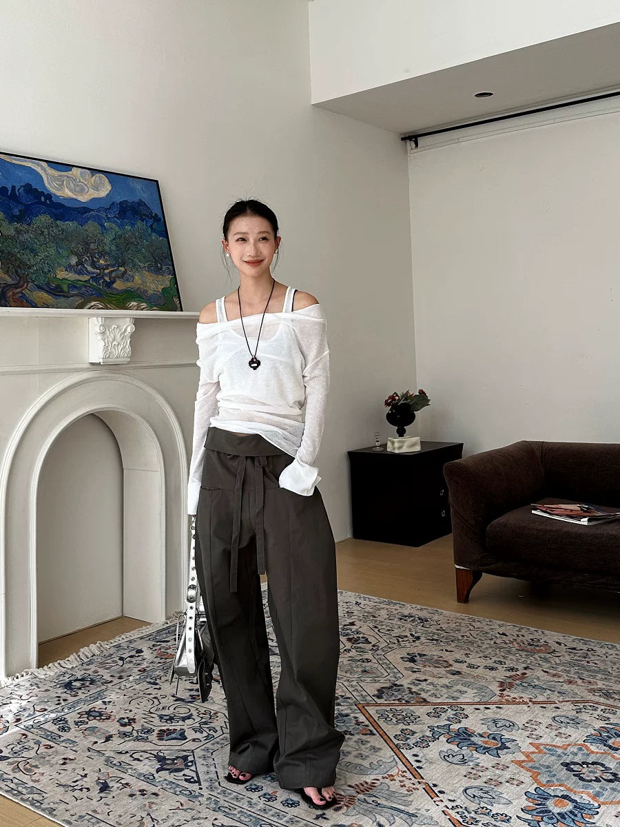 foldover waist loose casual pants 1color 【NINE7153】