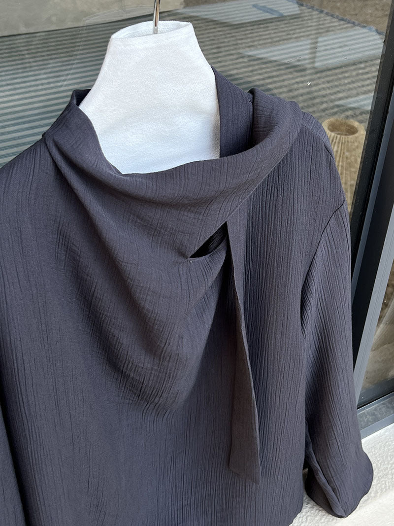 pleated scarf tie blouse 2color 【NINE7242】