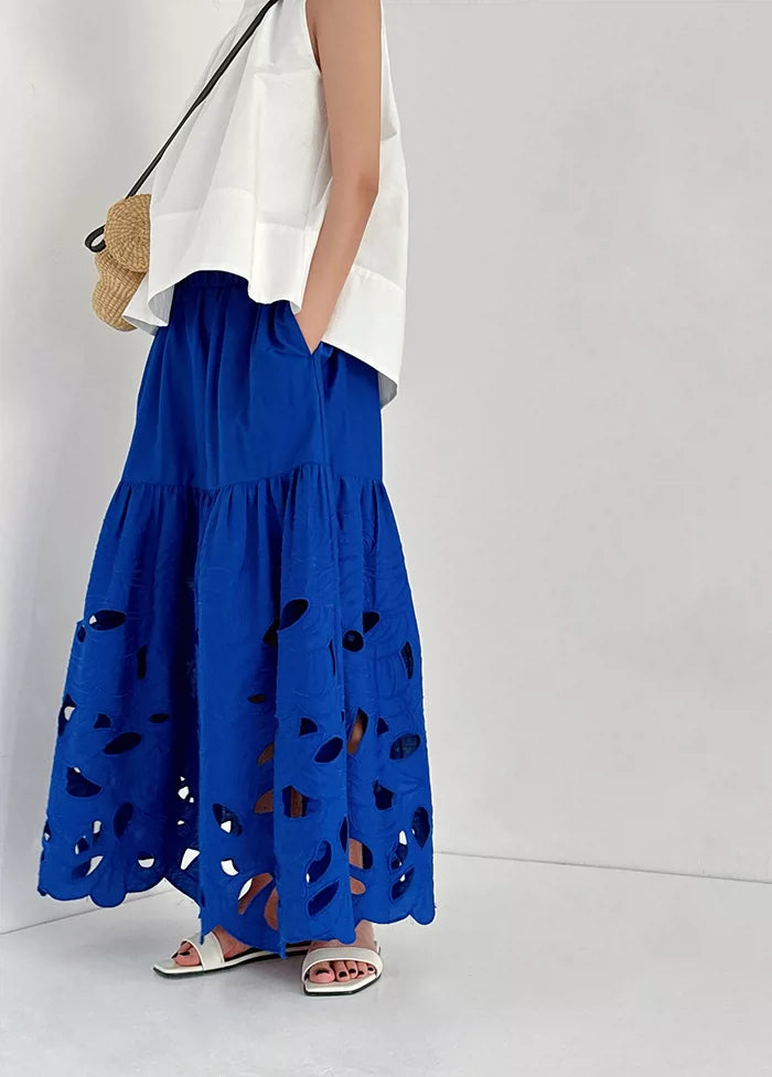 cutout embroidery tiered long skirt 2color 【NINE7053】