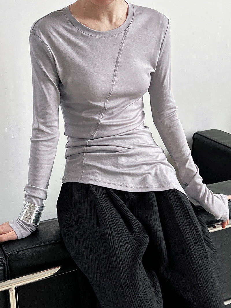 asymmetric seam long sleeve tee 4color 【NINE7245】