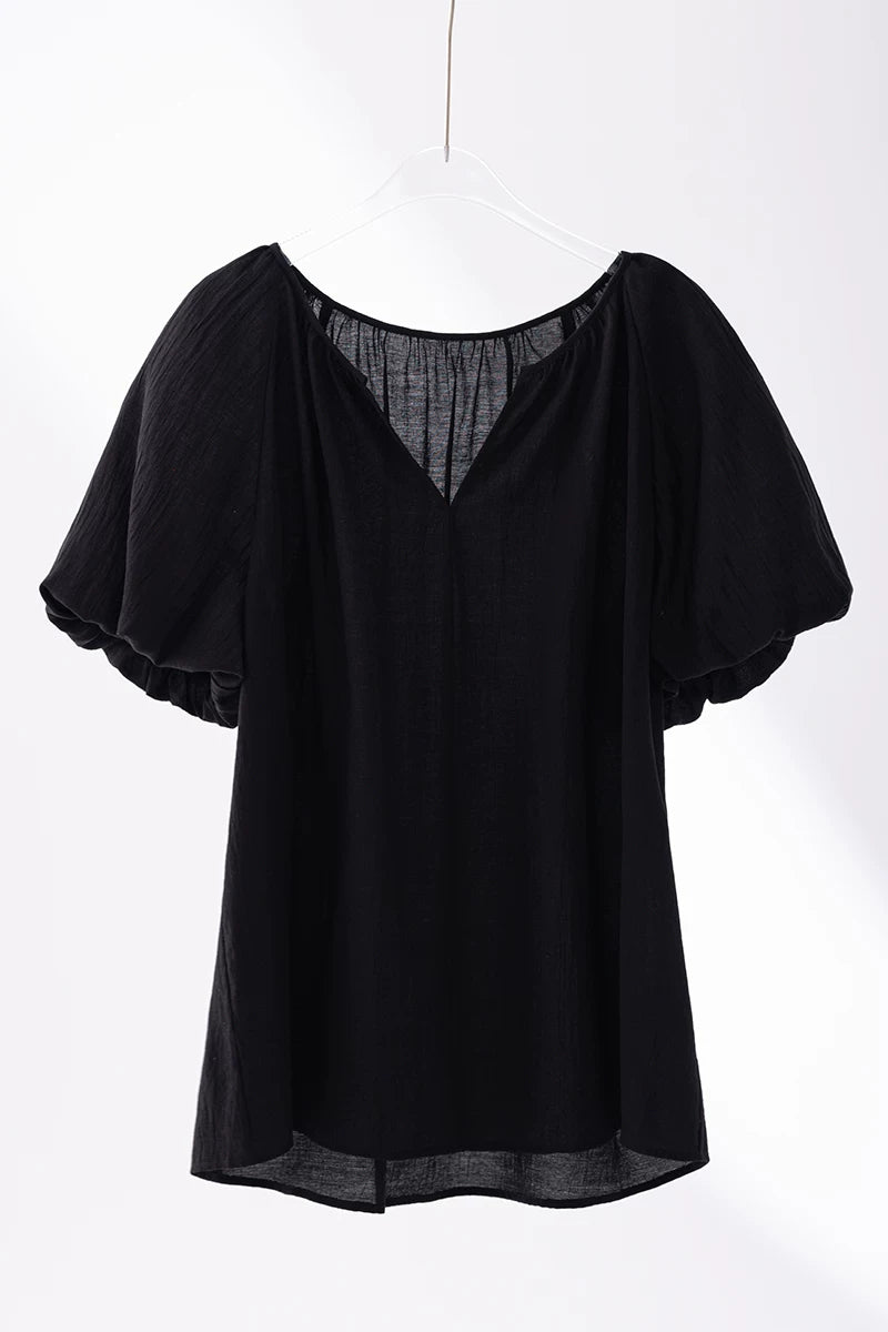 v-neck puff sleeve loose blouse 1color 【NINE7219】
