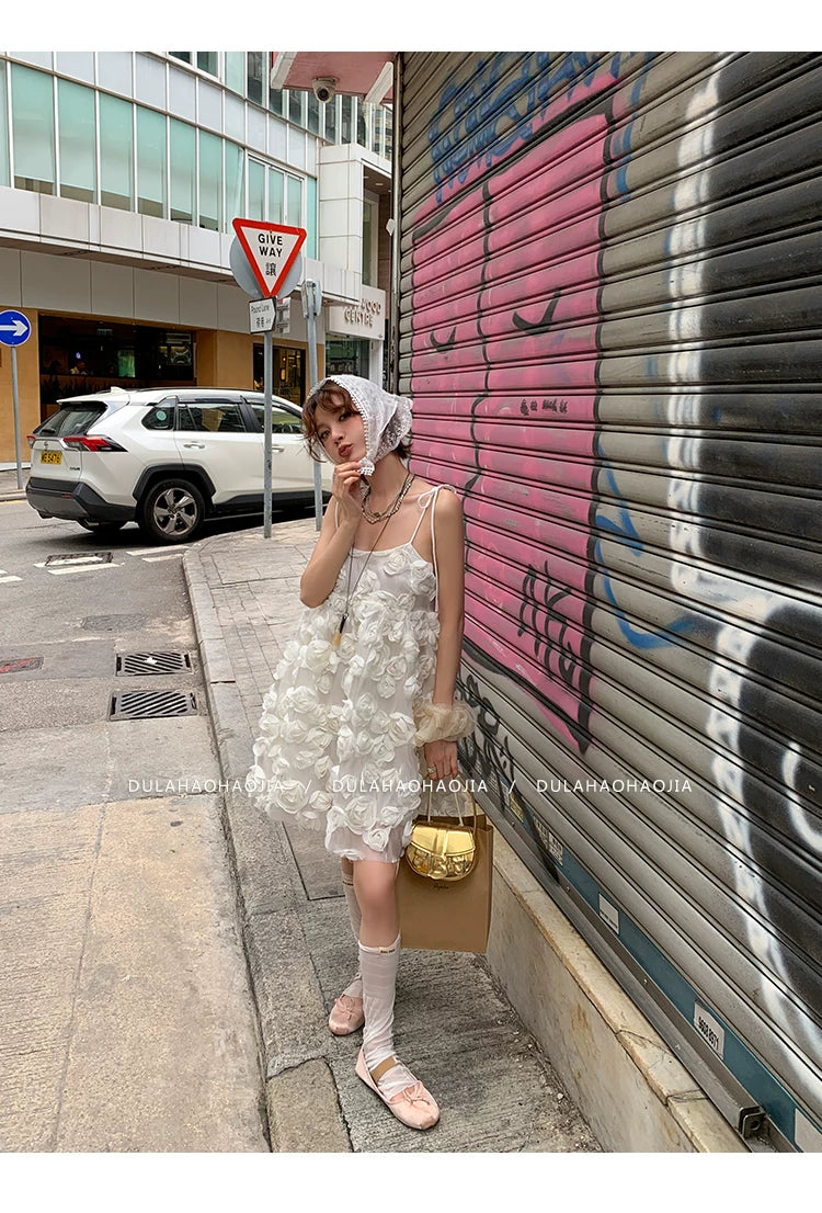 3d rose cami mini dress 2color 【NINE7089】