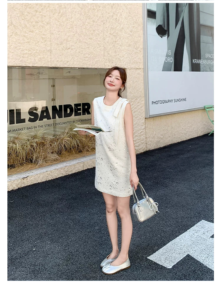 sequin ribbon tweed sleeveless mini dress 1color 【NINE7139】