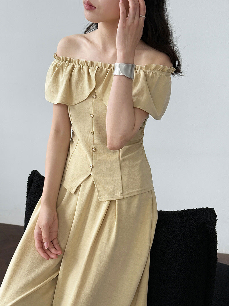 off shoulder top wide pants set 2color 【NINE7258】