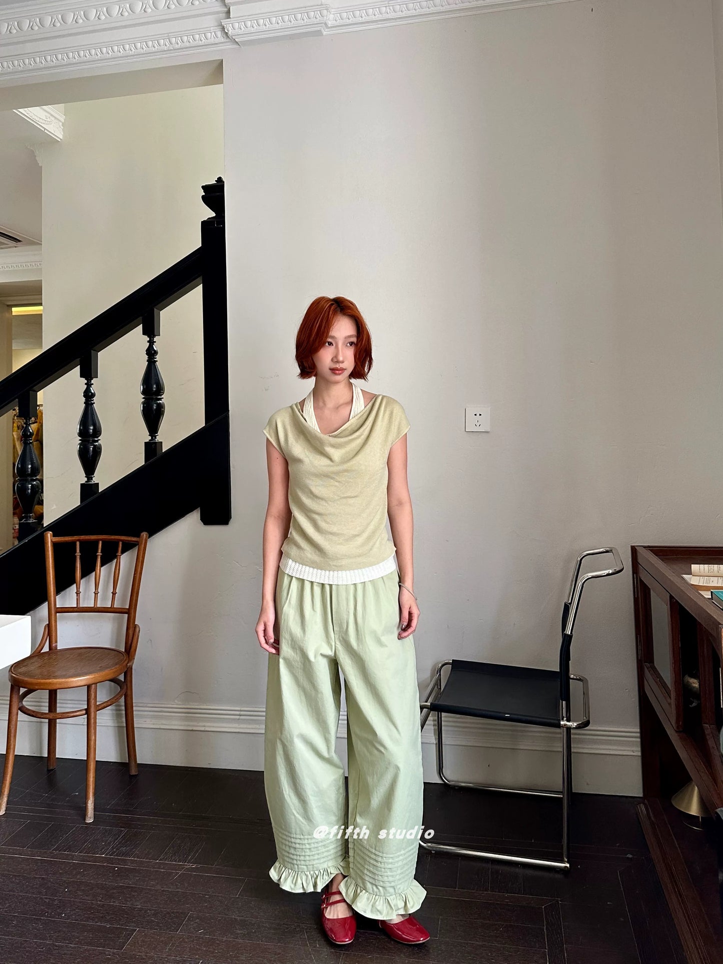 hem frill lantern casual pants 1color 【NINE7149】