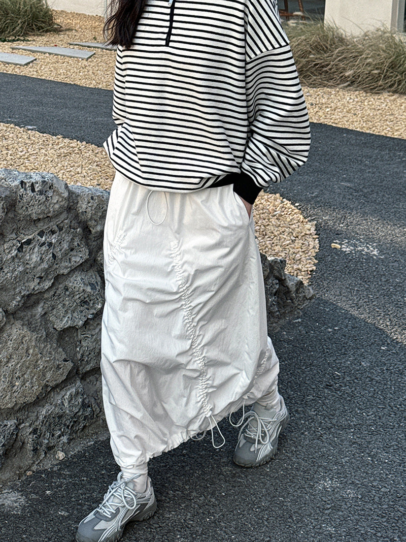 drawstring ruched maxi skirt 2color 【NINE7236】
