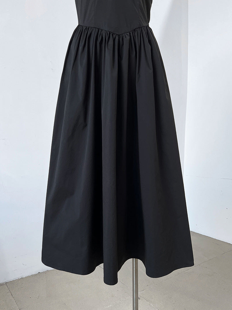 backless gathered puff sleeve dress 2color 【NINE7059】