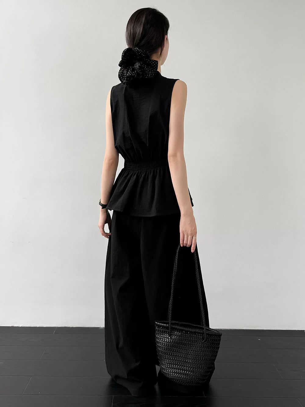 peplum tie sleeveless pants setup 2color 【NINE7082】