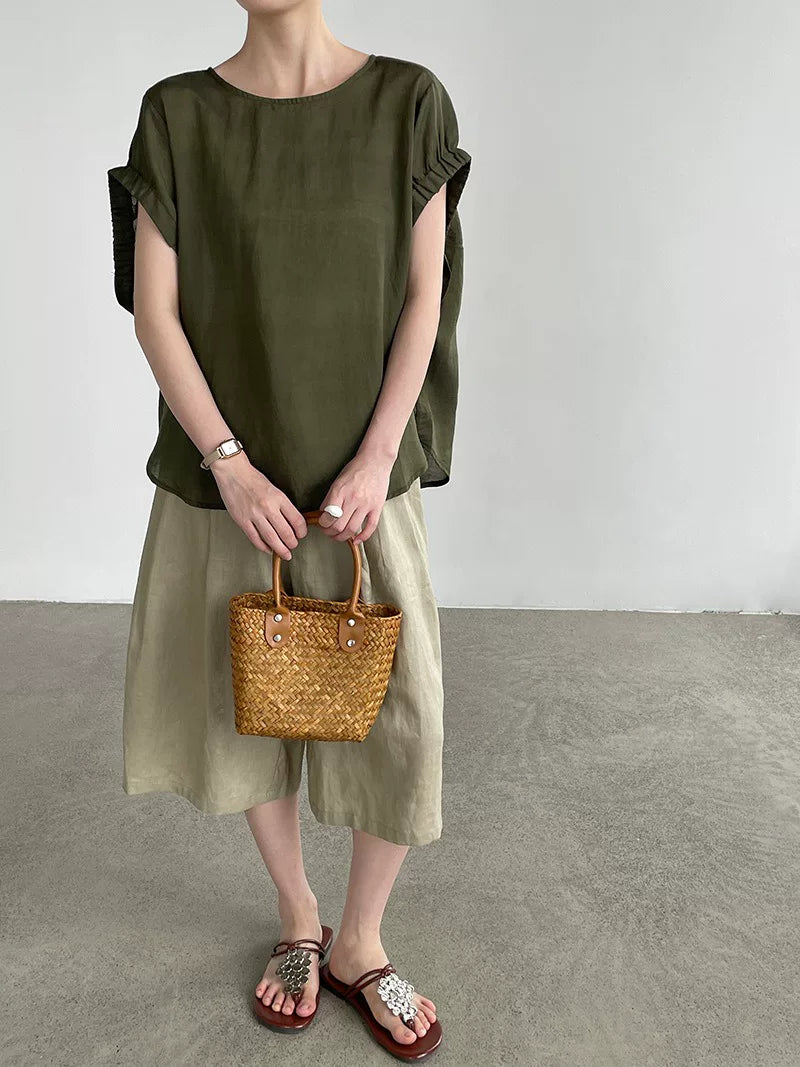 back button linen loose shirt 3color 【NINE7021】