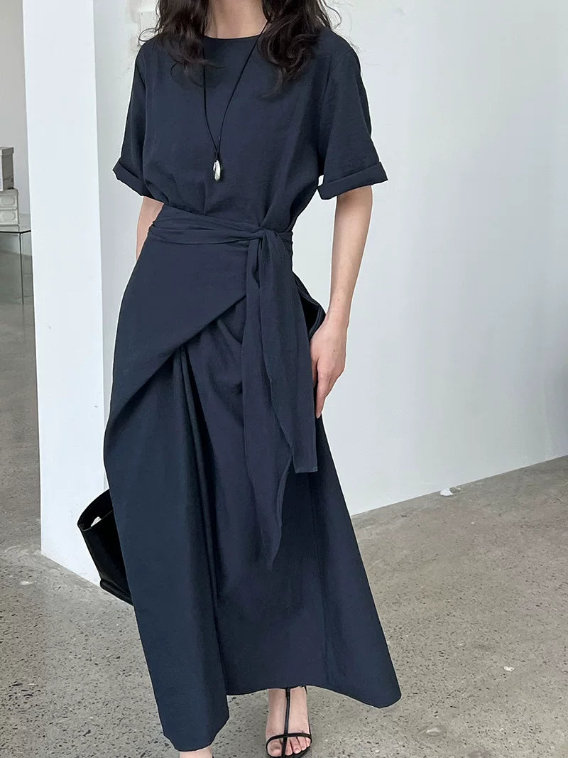 wrap waist short sleeve dress 2color 【NINE7063】