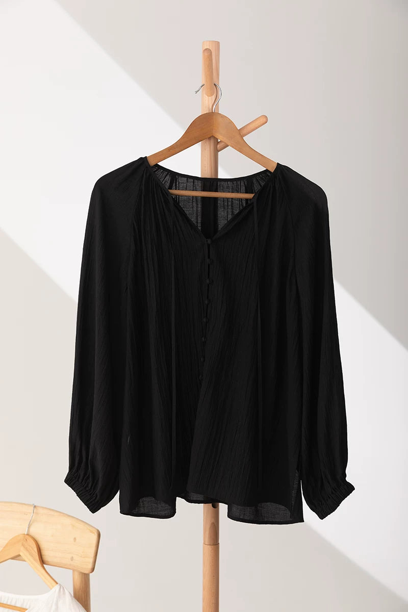 lace up tie lantern sleeve blouse 1color 【NINE7226】