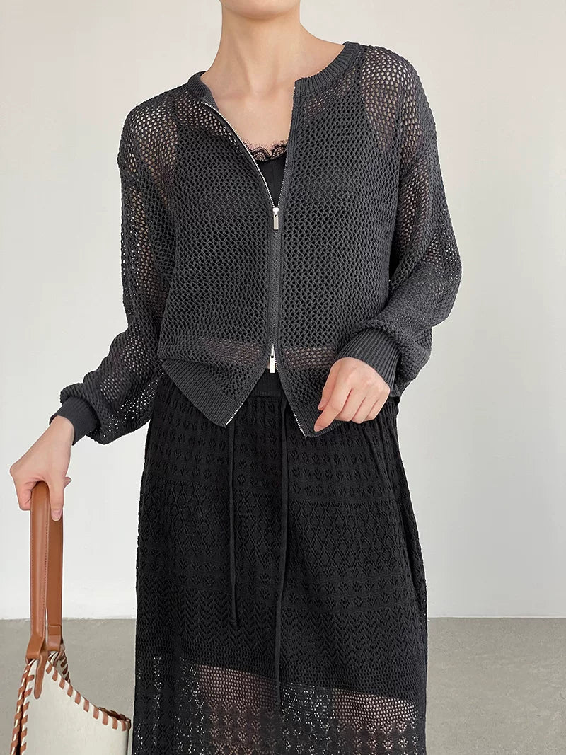 mesh zip knit cardigan 5color 【NINE7076】