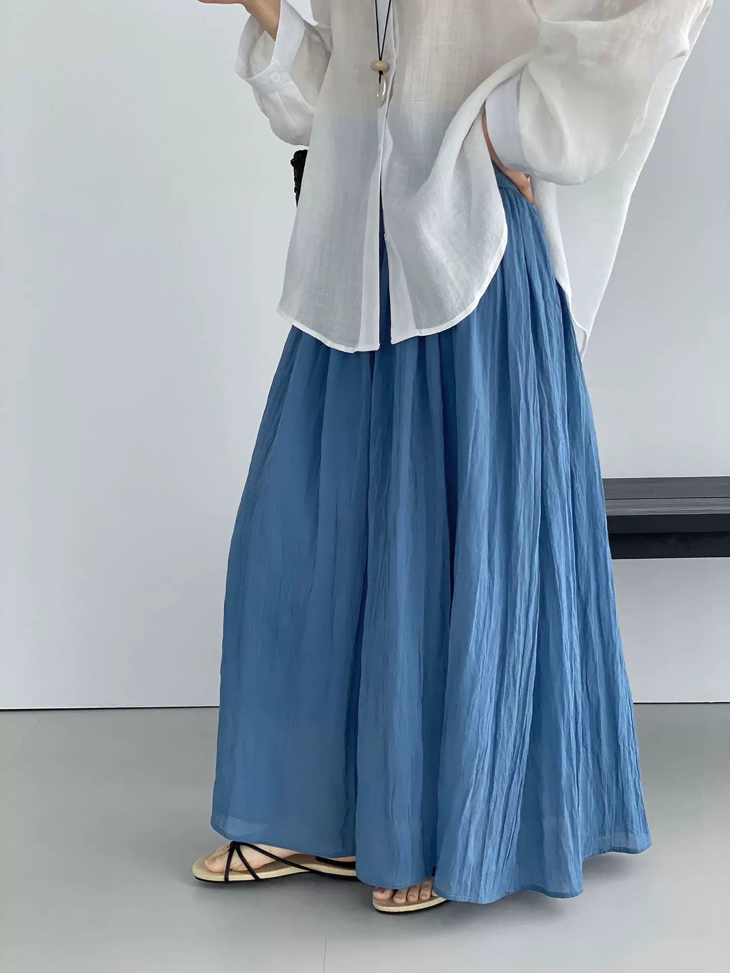 yoke pleated flared long skirt 2color 【NINE7077】