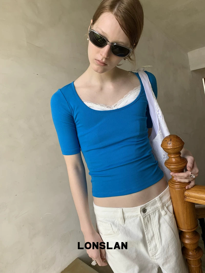square neck slim knit top 4color 【NINE7013】