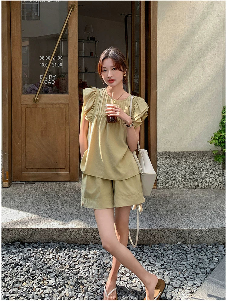 pintuck blouse short pants setup 1color 【NINE7125】