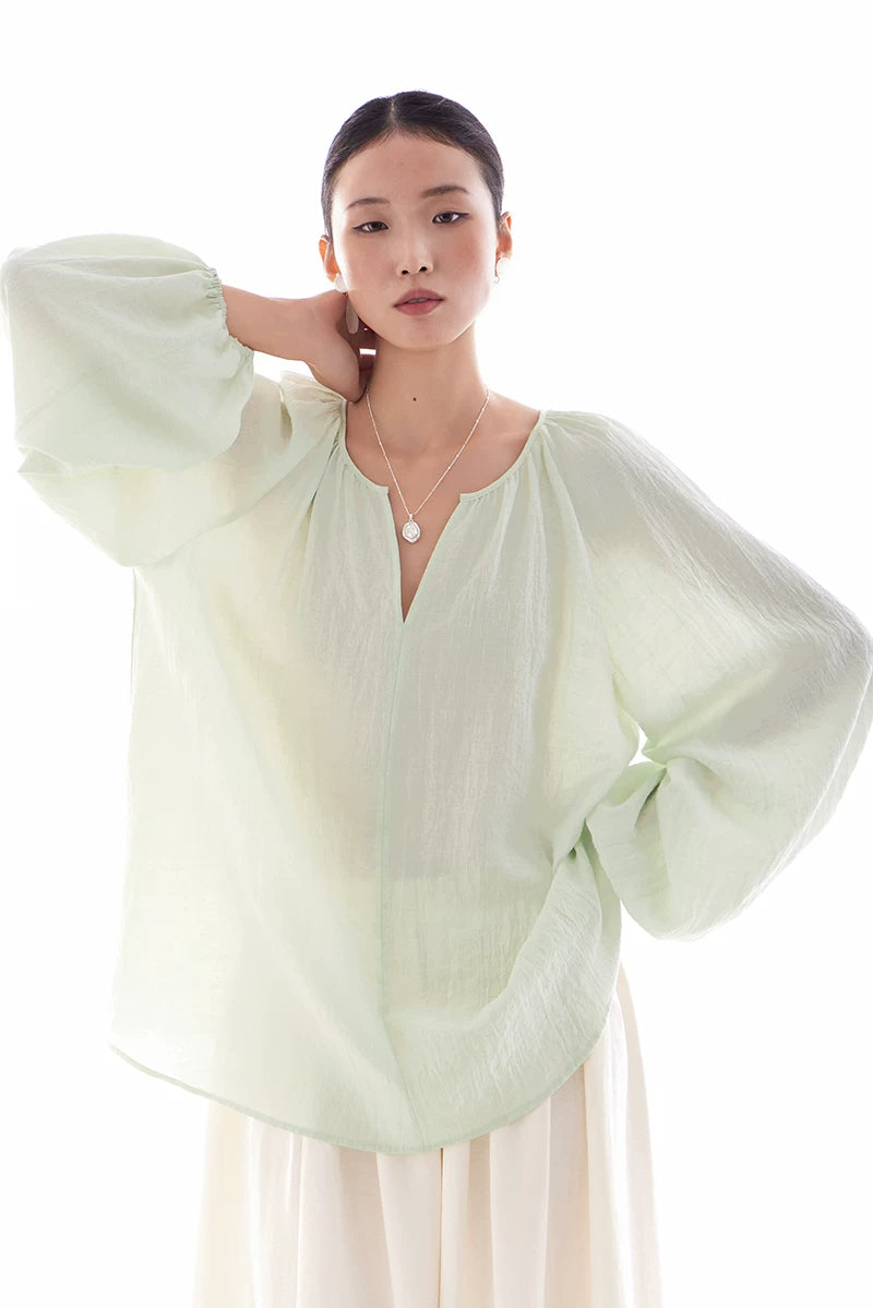 v-neck lantern sleeve loose blouse 14colors 【NINE7214】