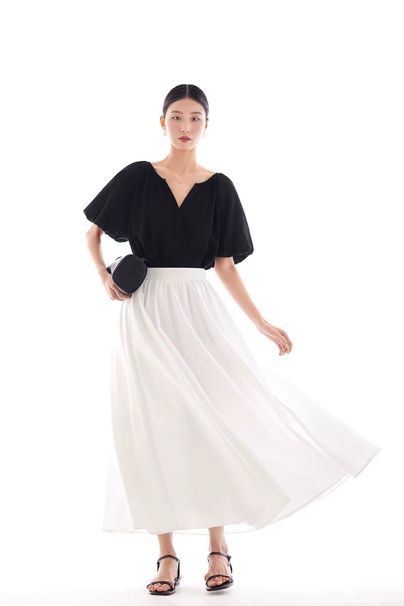 v-neck puff sleeve loose blouse 1color 【NINE7219】