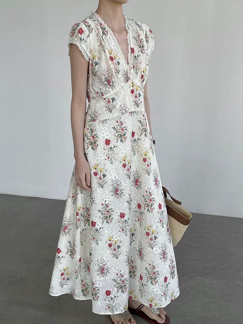 floral v neck maxi dress 1color 【NINE7068】
